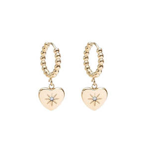 Beaded Heart Huggie Earring / Gold