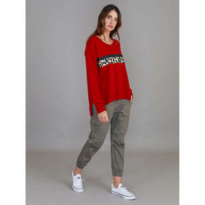 Third Story: Harvie Leopard Band Sweater Goji Red