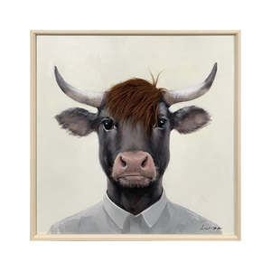 Bad Hair Day Bull Framed Canvas
