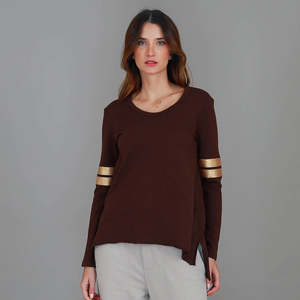 Third Story: Kiara Twin Gold Stripe Tee Cocoa