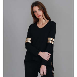 Third Story: Kiara Twin Gold Stripe Tee Black