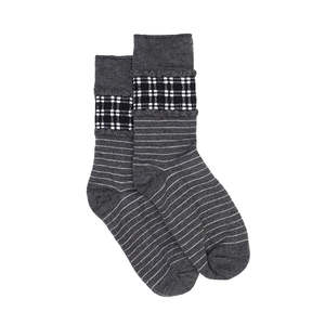 Slate Stripe & Check Sock