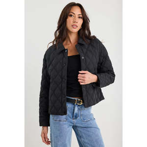 Absolute Black Collared Quilted Jacket