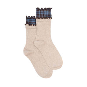 Socks: Oat Plaid Top Sock