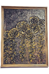 Golden Flowers on Resin-Coated Wood