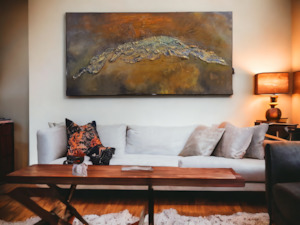 Realistic Crocodile Sculpture - Textured Wall Art, Natural Colors