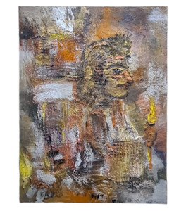 Textured Abstract Wall Art: Brown, Gold, Black Round Canvas (18x24)