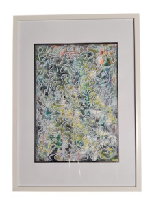 Sculpted Paintings: Textured Abstract Painting: Green, Blue, Grey, Easy to Hang