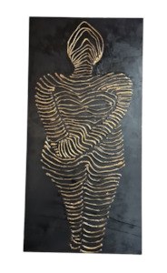 Egyptian Mummy Art: Textured Black & Gold Abstract Painting