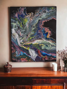 Pouring Paintings: Colorful Peacock Wall Art: Acrylic Painting, Bold & Vibrant (20x24)