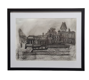 Portrait Paintings: Vintage Building Pencil Art - Nostalgic Wall Decor, Lightweight