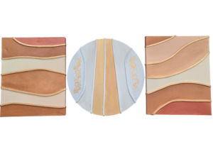 Landscape Paintings: Textured Modern Triptych: Acrylic Painting in Browns & Blues