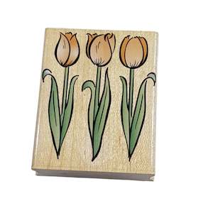 arts and crafts: Triple Tulips Wooden Rubber Stamp