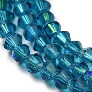 Crystal Glass Beads: Blue Electroplated Crystal Bicone Beads