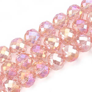 Crystal Glass Beads: 6pc Faceted Pink Crystal Drop Glass Beads