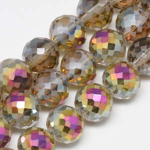 Crystal Glass Beads: 6pc Round Ball Etched Crystal Glass Beads