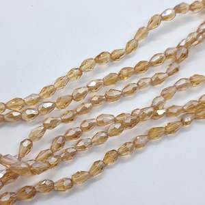 Crystal Glass Beads: Tiny Golden Crystal Glass Drop Beads Approx 65pc