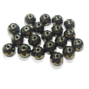 Czech Glass Beads: 20pc Czech Black/Gold Rondelle Beads