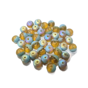 Czech Glass Beads: 20pc Czech Turquoise/Topaz Matt Donut Beads