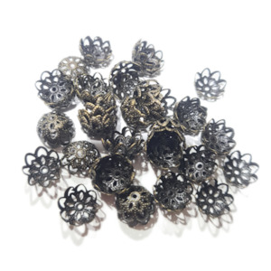 Spacers Bead Caps: 30pc Dark Bronze Flower Filigree Bead Caps