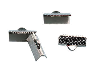 Jewellery Findings: 10pc 13mm Silver Ribbon End Crimps