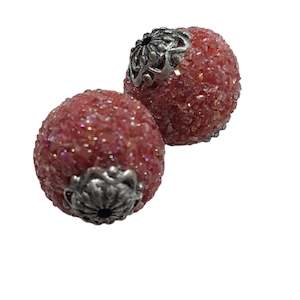 Kashmiri Beads: 2pc Red Kashmiri Beads With AB glass
