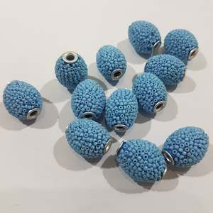 Kashmiri Beads: 12pc Blue Beaded Kashmiri Beads