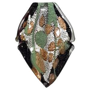Lampwork Beads: Black & Grey Leaf Shaped Lampwork Glass Pendant
