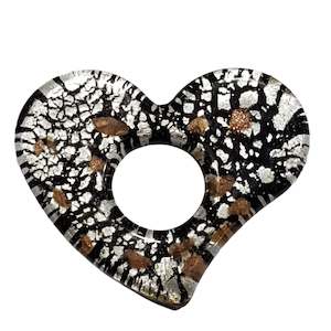 Lampwork Beads: Black & Silver Heart Lampwork Glass Pendant
