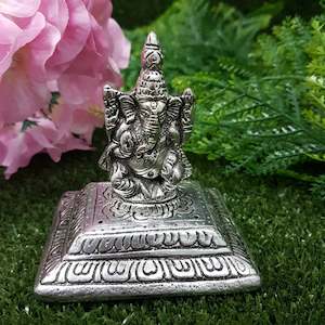 Incense Holder White metal Square Ganesh