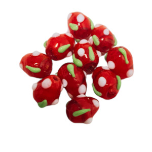 Lampwork Beads: 10pc Strawberry Lampwork Beads