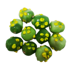 10pc Green Lampwork Beads With Florals