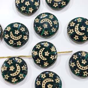 Czech Glass Beads: 10pc Czech Emerald Gold Inlaid Star Beads