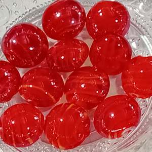 Glass Beads: 12pc Red Glass Beads With Orange & White Swirls