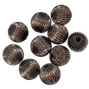 10pc 16mm Black Round Fluted Beads