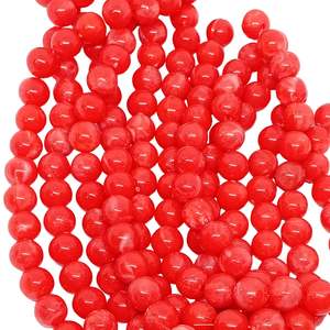 Sale: SALE! 6x Strings Of 7mm Red & Milky White Acrylic Beads