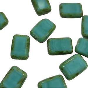 Czech Glass Beads: 12pc Czech Turquoise Picasso Rectangle Beads