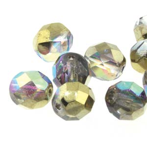Czech Glass Beads: 4mm Crystal Golden Rnbw Czech Fire-Polish Beads