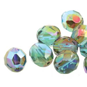 Czech Glass Beads: 4mm Aqua Orange Rnbw Czech Fire-Polish Beads