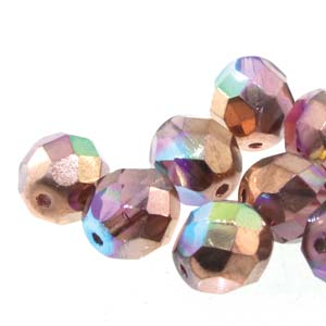Czech Glass Beads: 6mm Czech Fire Lt Amethyst Copper Rainbow Beads