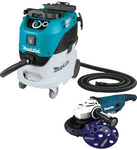 Hand Grinder Vacuum Packages: Makita GA9040S01 9" (230mm) 2300W Single Speed Angle Grinder, 7" (180mm) Makita Shroud, 7" (180mm) Grinding Cup & Makita VC4210MX2 Vacuum Cleaner Package