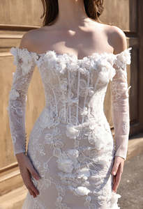 Products: 3D Flower Lace Fit & Flare Wedding Dress Art Kollocsion