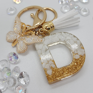 Products: Resin Initial Keychain with Tassel and Butterfly Gold