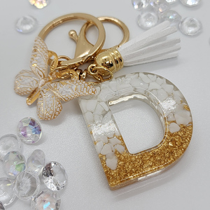Products: Resin Initial Keychain with Tassel and Butterfly Gold