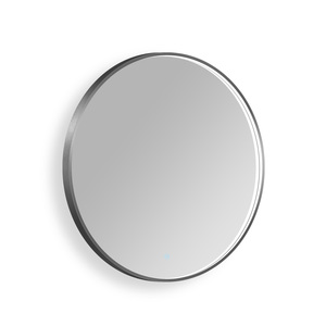Products: ARUVO™ HALO Framed Round Mirror w/ LED Light & Demister 900mm Brushed Gunmetal