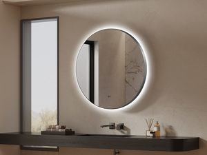 ARUVO® VEIL Framed Round Mirror w/ Backlit LED Light & Demister 800mm Brushed Gunmetal