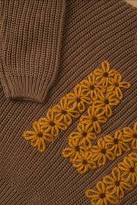 Hand Embroidered Initial Design Oversized Knit Sweater - Mocha