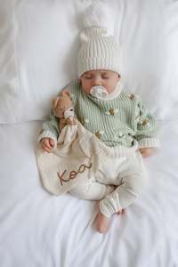 Knitwear Collections: Hand Embroidered Busy Bee Chunky Knit Sweater - Pistachio