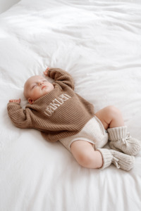 Machine Embroidered Knitwear: Oversized Knit Sweater - Mocha