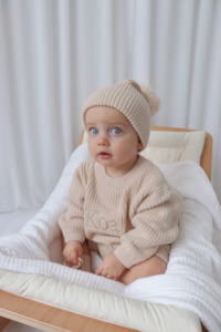 Machine Embroidered Knitwear: Oversized Knit Sweater - Sand